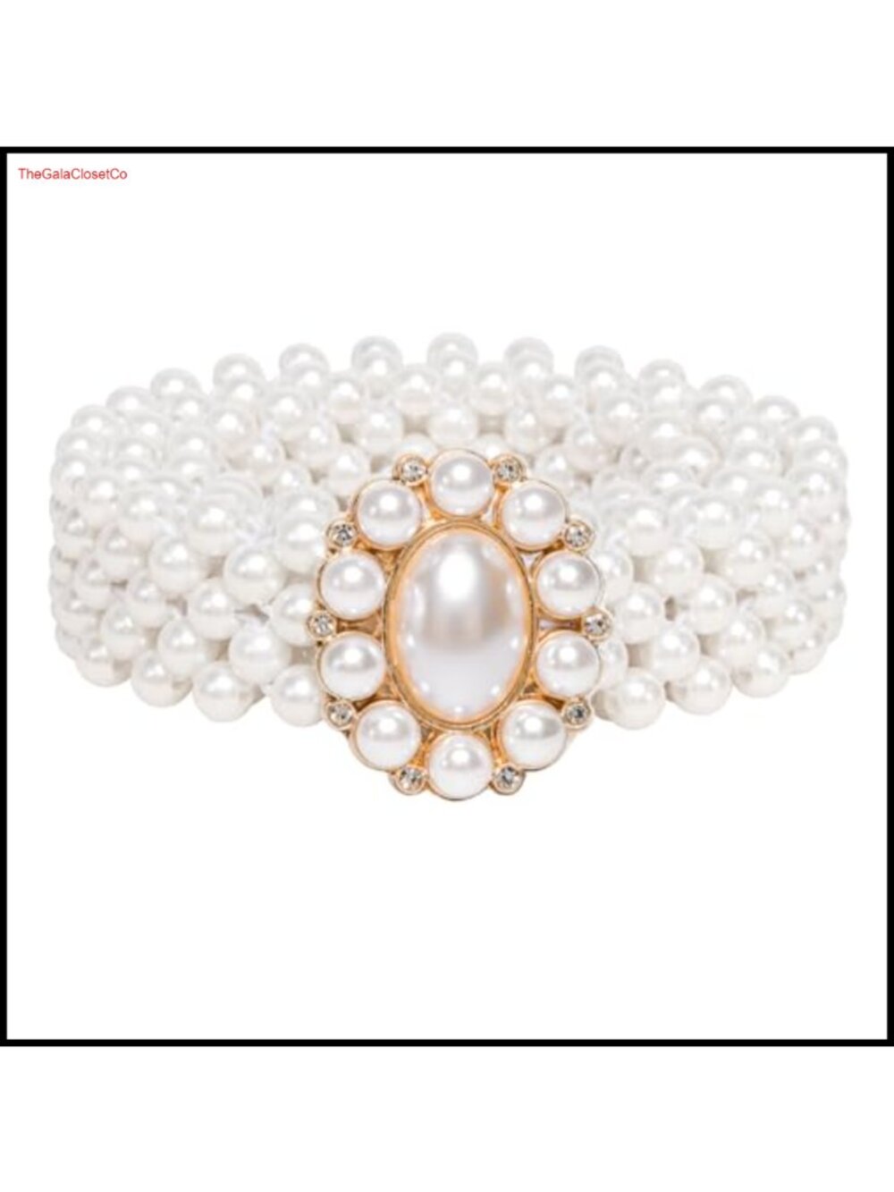 Pearl Rhinestone Elastic Waist Belt Metal Buckle Dress Accessory